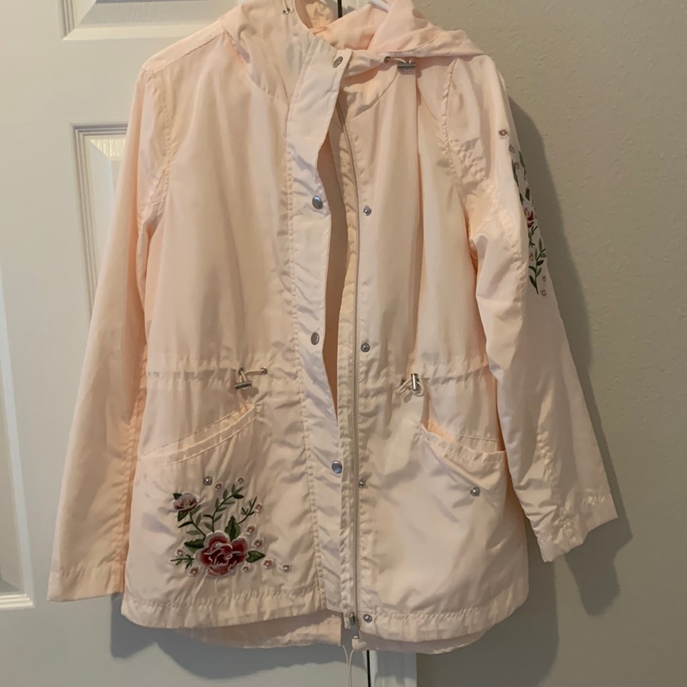Embroidered blush rain jacket